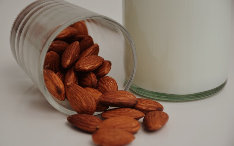 almonds and a cup of almond milk
