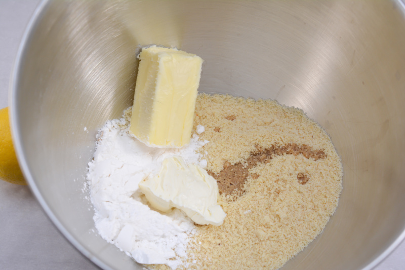 flour and butter in a mixing bowl