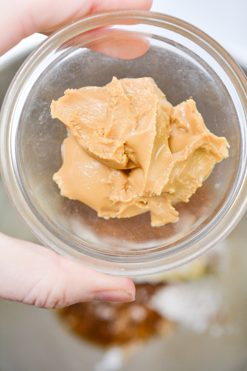 peanut butter in a glass bowl