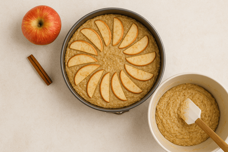 apple cake and a bowl of batter 