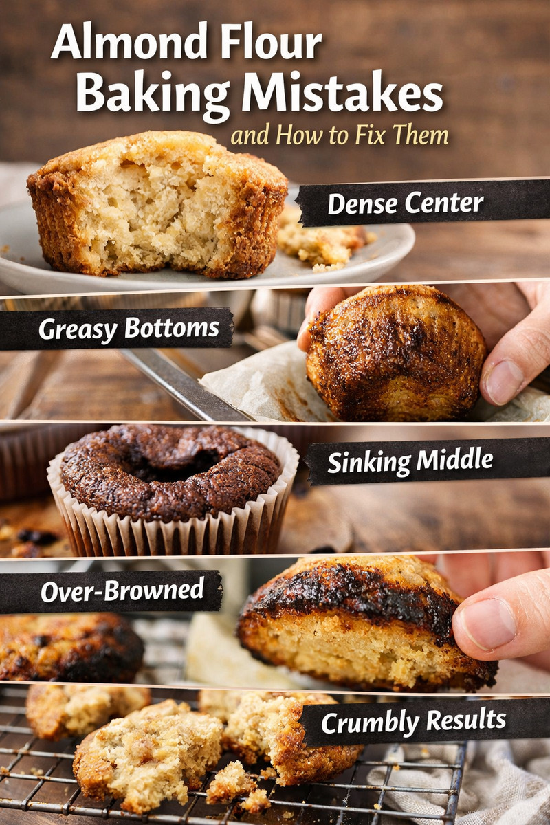 Struggling with almond flour baking? Learn the most common almond flour baking mistakes—including dense centers, greasy bottoms, sinking middles, over-browning, and crumbly results—and how to fix them for better bakes every time.