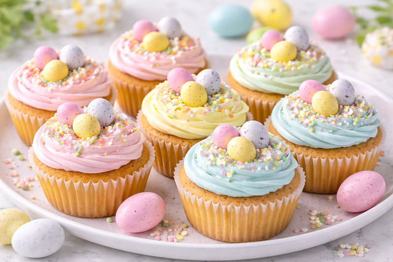 Easter Almond Flour Cupcakes with Fun Spring Decorations